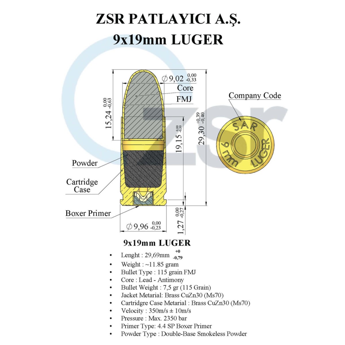 Strelivo ZSR 9x19mm FMJ 8,0g/124grs. – Obrázok 3